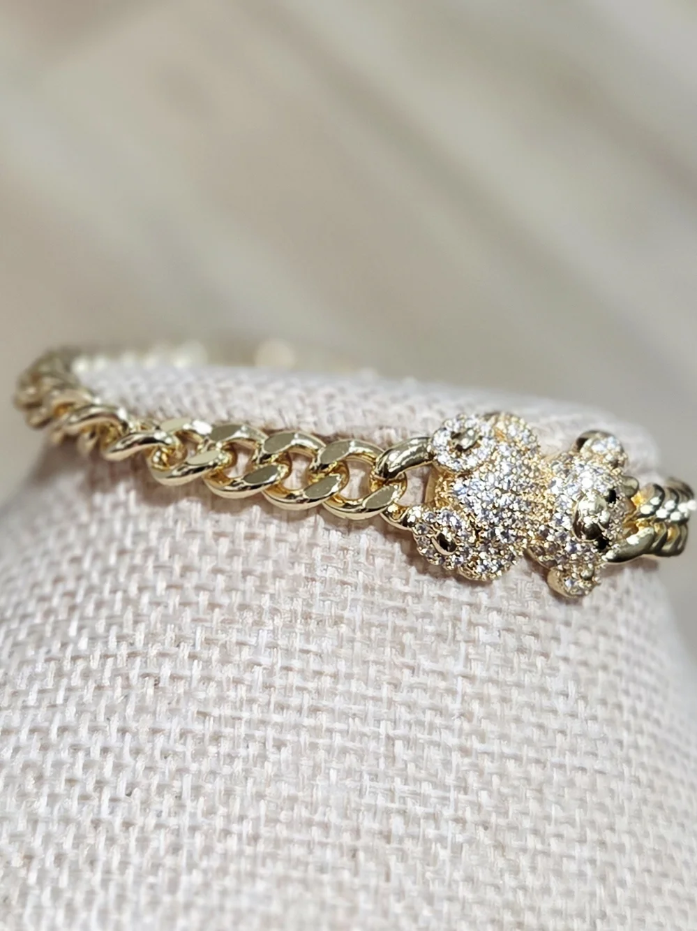 Gold Teddy Bear Chain Bracelet - Elegant Women's Jewelry